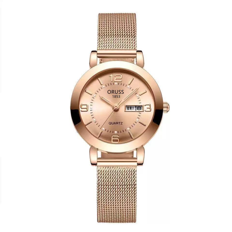 Ladies Watch Kuaishou Supply Mesh With Waterproof Double Calendar Quartz Non-Mechanical Watch