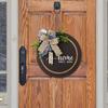 Chic Spring Leopard Print Bow Wood Bead Welcome Door Hanging Wreath For Rustic Decor