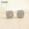 Fashion Sugar Cube Geometric Stud Earrings for Women Full Inlay Zircon Piercing Earring Engagement Wedding Jewelry