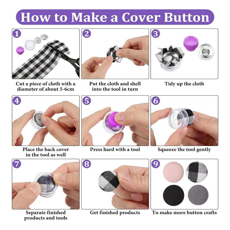 ABWR-300 Sets Cover Buttons Kit With Tools Size Buttons To Cover Self Cover Buttons DIY Fabric Cloth Cover Buttons 0.59 Inch