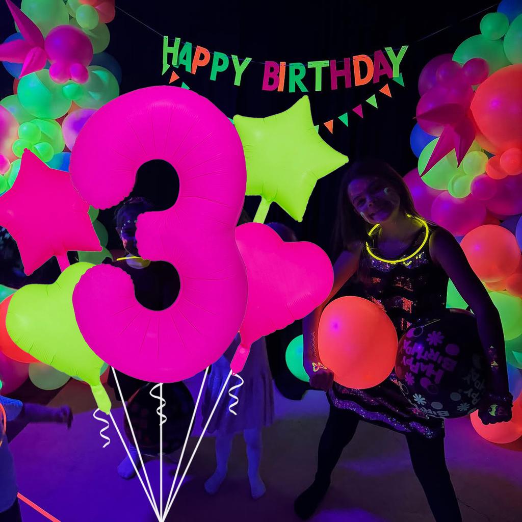 Neon fluorescent digital balloon set 1-9 five pointed star heart-shaped balloons for birthday and graduation season decoration