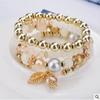 4 Pcs Fashionable and Simple Crystal Bead Pendant with Branches Leaves Versatile Multi-layer Bead Temperament Women's Bracelet