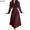 ZANZEA Women Casual Turn Down Collar Long Sleeve Midi Dress