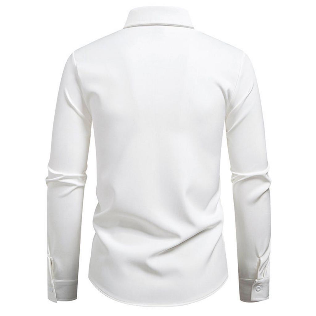 Men's Casual Solid-color Long-sleeved Shirt, Men's Slanted Button Slim Lapel Shirt