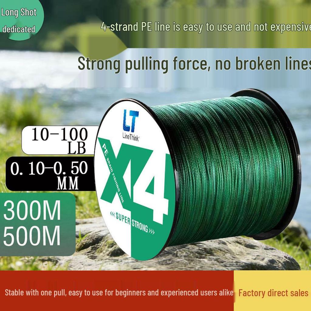 LineThink 300m/500m Super Strong Fishing Line, 4-Strand PE Wear-Resistant Braided Multi-Filament