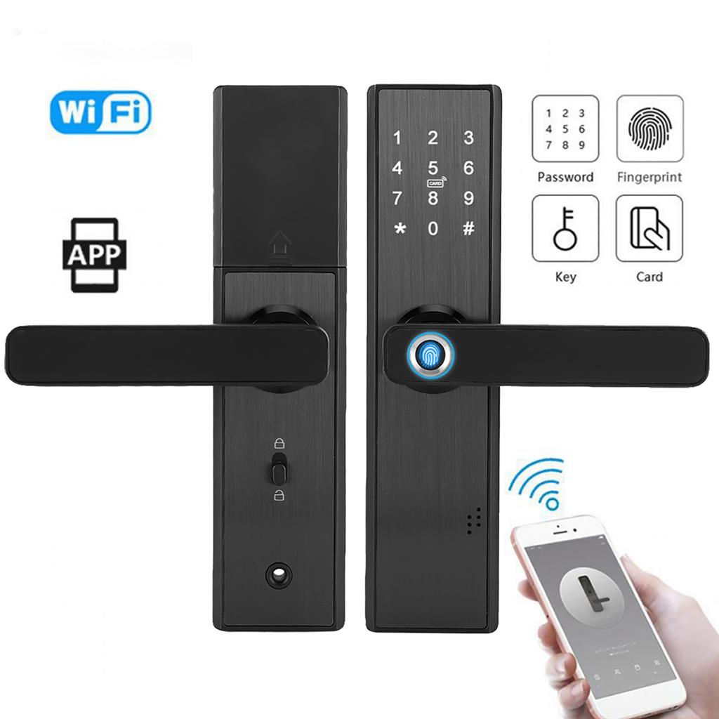WiFi Touch Screen Fingerprint Password IC Card Smart Door Lock with Mechanical Key for Tuya