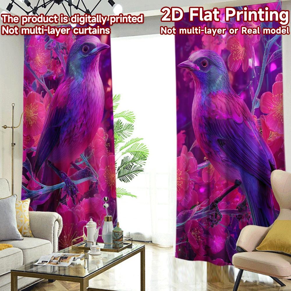 2D Flat Printing,2pcs Floral Birds in Twilight Modern Curtain Fabric Durable 100% Polyester Fabric Curta Decorations Inside