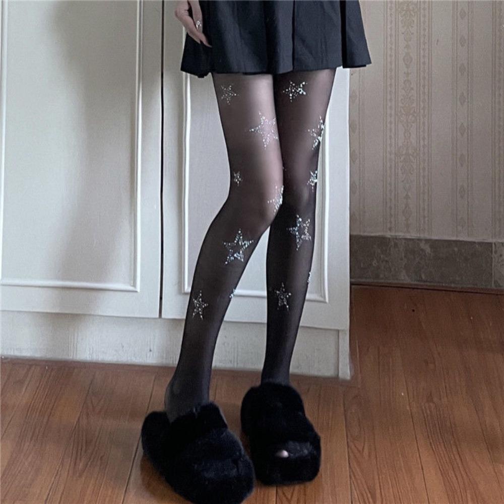 Star Diamond Rhinestone Thigh High Stockings Fishnet Underwear Pantyhose Kawaii Women Pantyhose