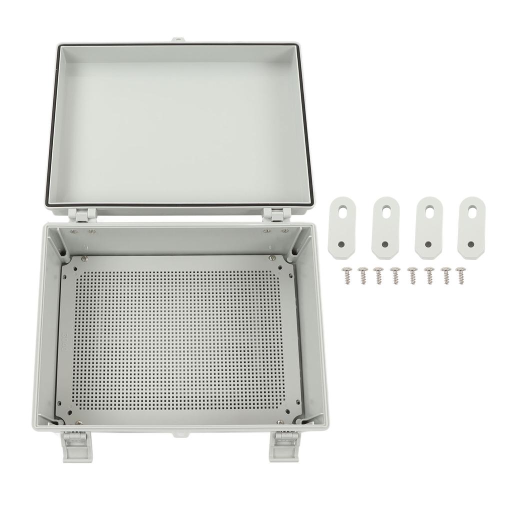 Outdoor Waterproof Junction Box ABS Grey 15.7 X 11.8 X 6.7in Hinge Cover Insulated Electrical Box for Garden