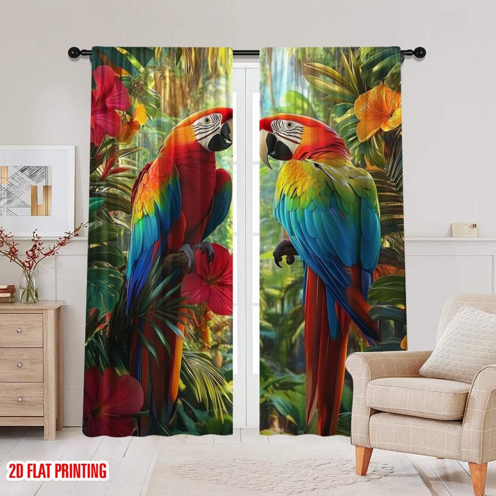 2 Stück, 2D-Flachdruck Beliebte Vorhangpaneele Tropische Aras Polyestergewebe (ohne Stange) Dekorationen Außen für Wohnzimmer,