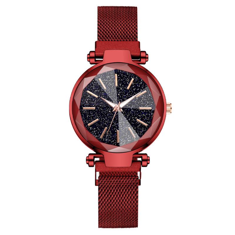 

Остроконечный ромбовидный циферблат со звездным небом, женские часы, женские часы с ленивым железным магнитом красный