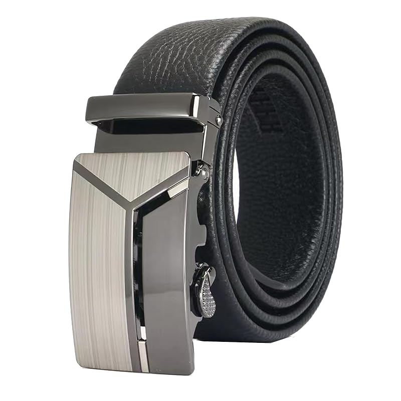 

[WISSUA] belt suit belt men s auto lock belt No hole size adjustable business casual gentleman belt with gift box (Silver Y)