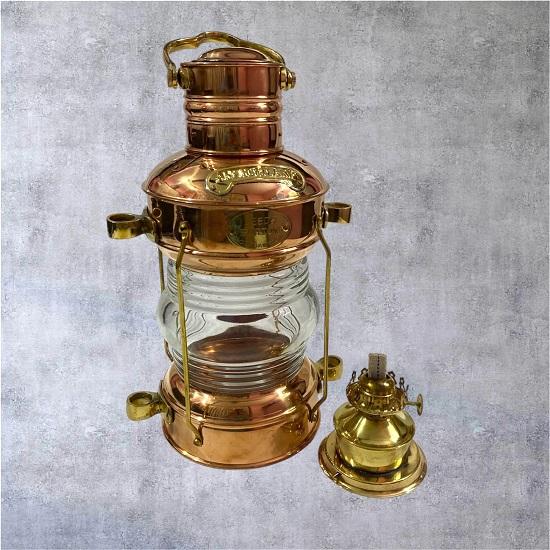 Nautical Copper Lantern with Brass Finish  Marine Ship Oil Lamp for Coastal Home Decor