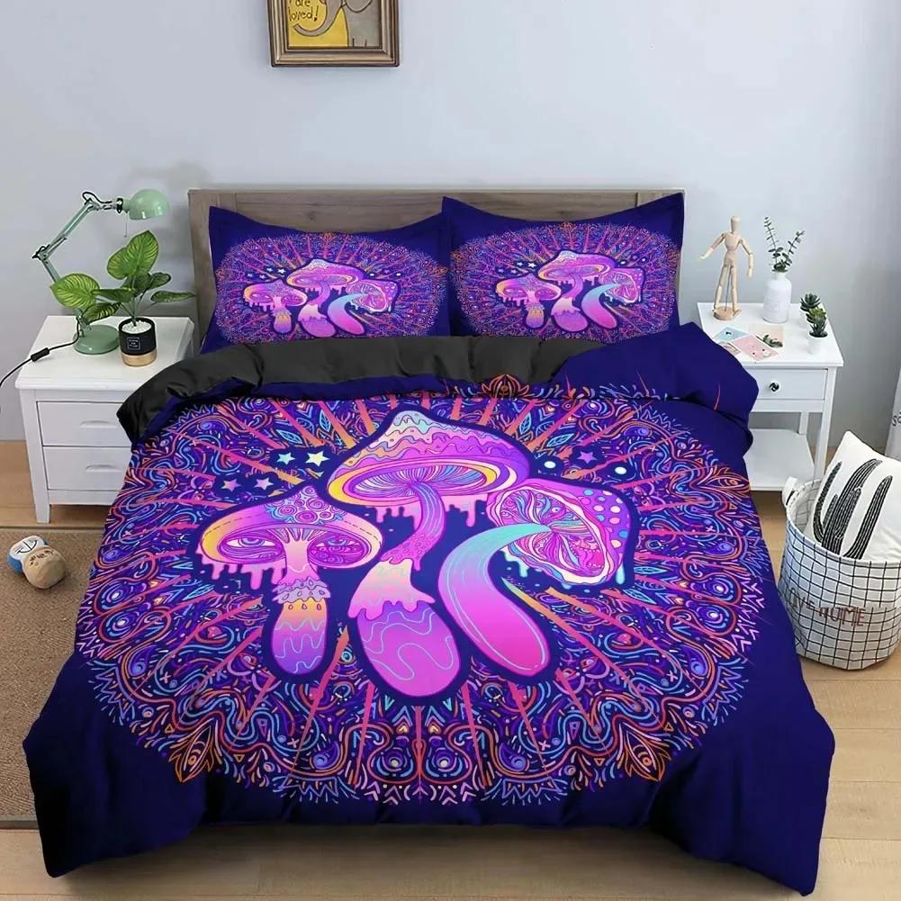 3D Psychedelic Mushroom Boho Mushroom Comfortable Duvet Quilt Cover Pillowcase Bedding Set Bedroom Decoration Home Textile