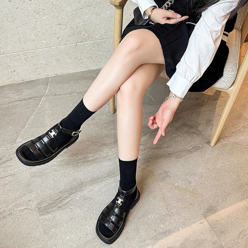 Leather flat for Huizhou women's shoes heels Roman sandals flat summer new outside beach sandals