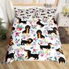 Sausage Dog King Queen Duvet Cover Floral Dachshund Bedding Set Cartoon Puppy Animal Comforter Cover Pet Polyester Quilt Cover
