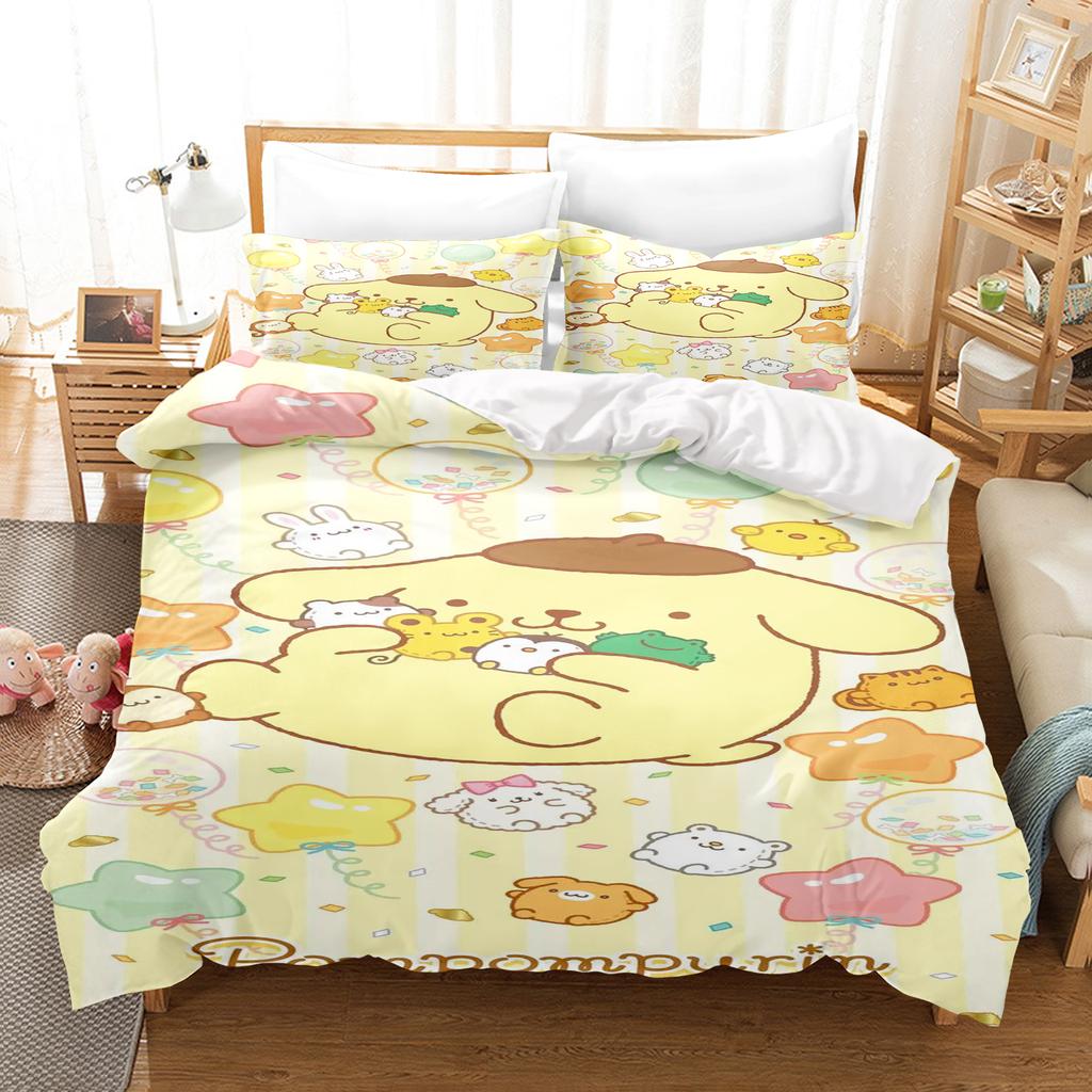Pompompurin Sanrio 3-Piece 1 Quilt Cover One Piece Bedding Set Comforte Luxus Exquisite Birthday Gift 100% Polyester Home Decor