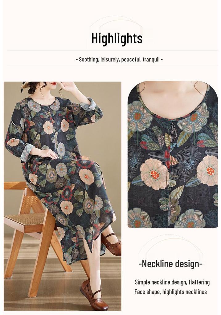 Spring 2026 New Style Plus Size Printed Long-Sleeved Dress with Round Neck