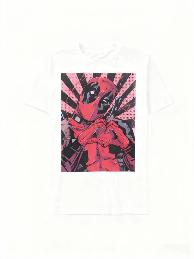Marvel Genuine 2026 New Trending Marvel Deadpool Love Comic Print Plus Size Mens Short Sleeve Loose Crew Neck TShirt soft