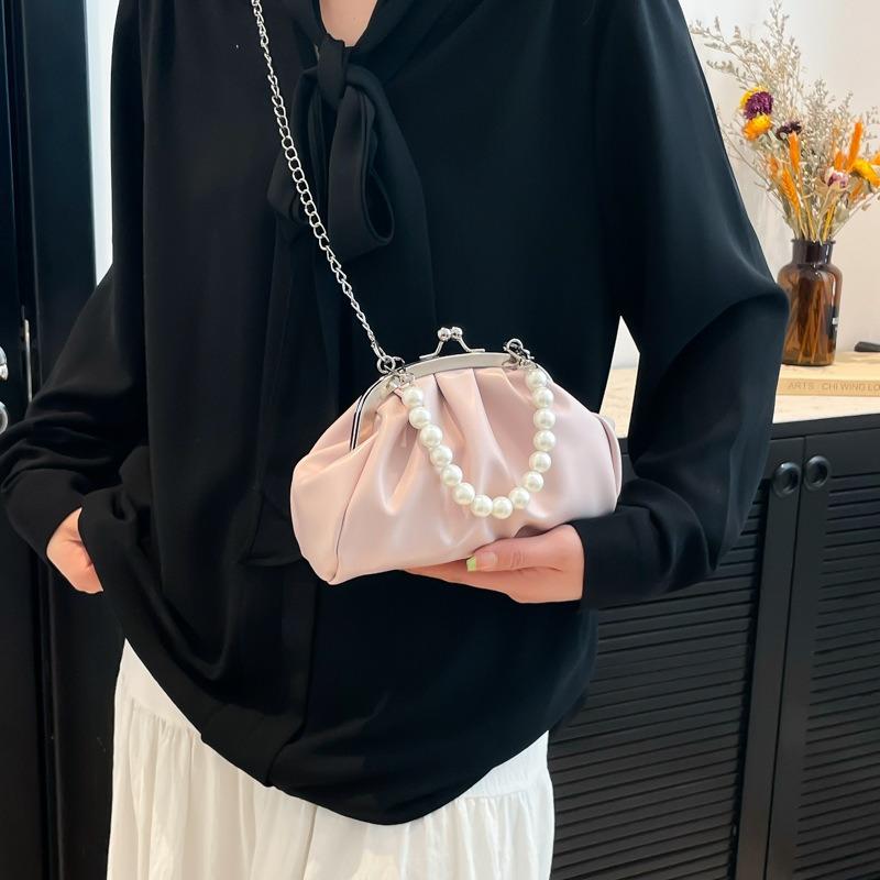 Summer new pleated pearl portable shoulder bag beautiful light luxury trend temperament messenger bag women's bag