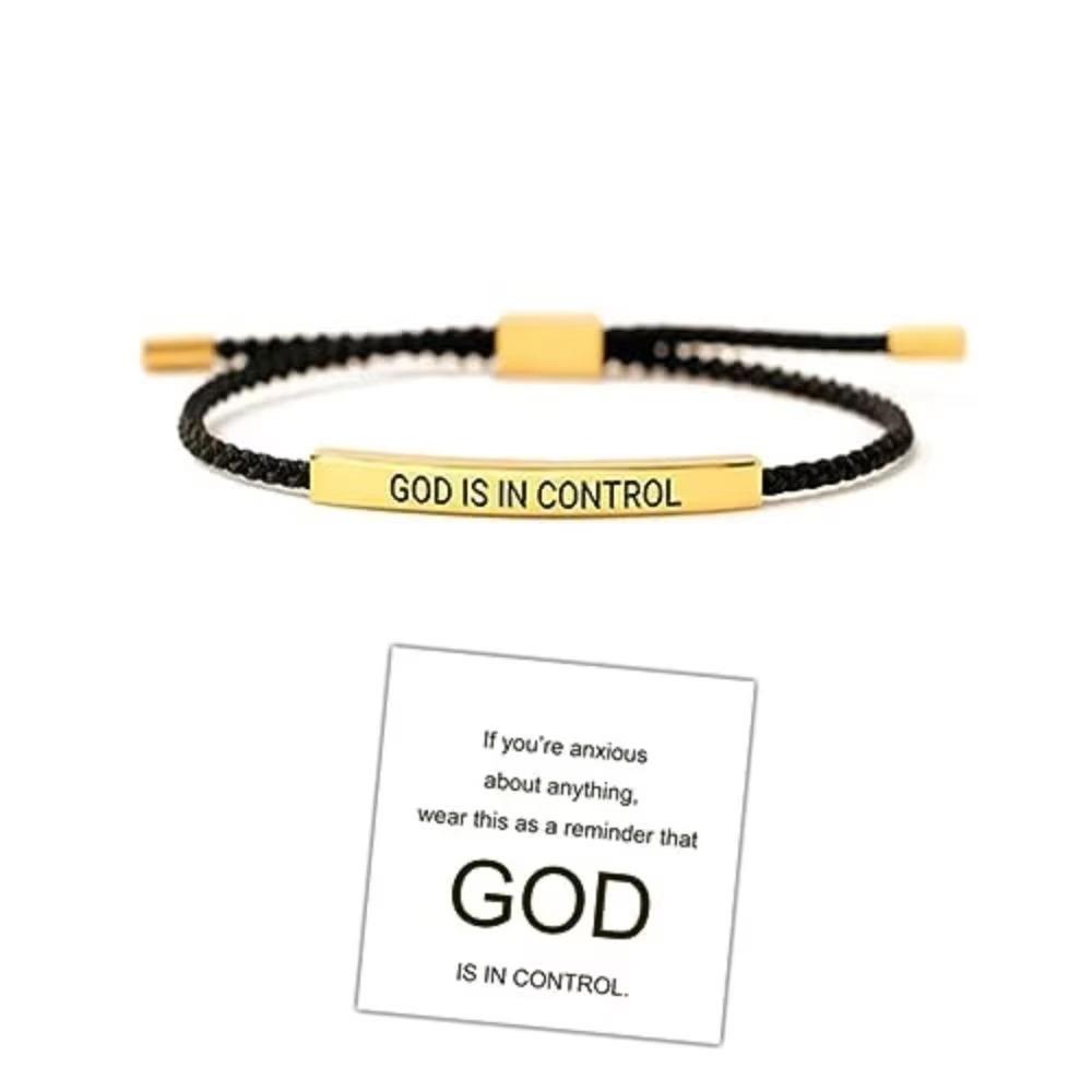 Stretchable GOD IS IN CONTROL Tube Bracelet Stainless Steel Inspirational Bracelets  Birthday Gifts золотой/чёрный
