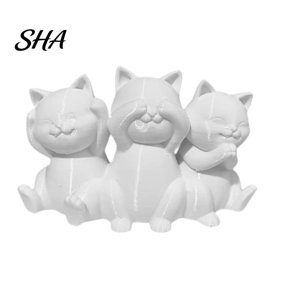Stable Cat Figurines Three Wise Cats Figurines, 3D Printed Minimalist Statue for Desk Modern Home Decor Decor, Ancient Wisdom Ornament Office,