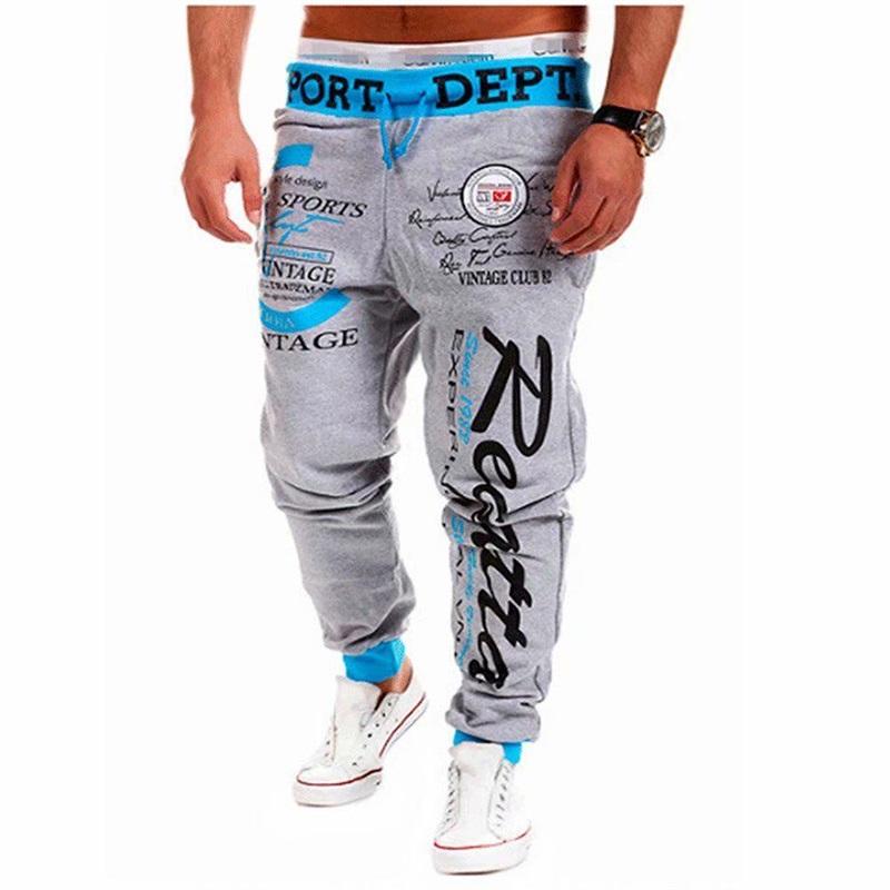 Men Letter Print Jogger Pants Drawstring Elastic Waist Loose Hip Hop Streetwear Casual Sports Trousers