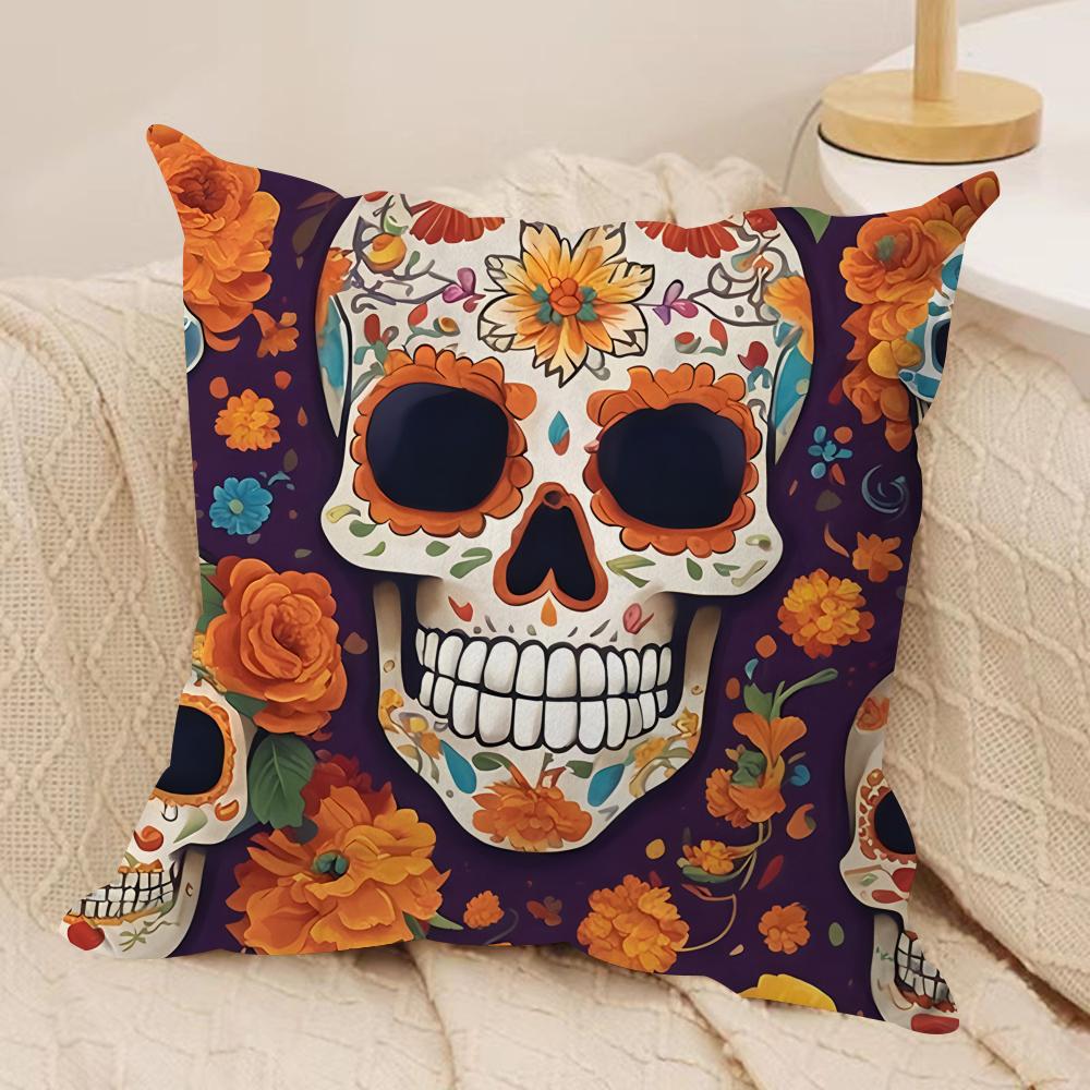 Abstract Day Of The Dead Cushion Cover Silky Short Plush Invisible Zipper Dustproof Sofa Pillow Case For Home Decor