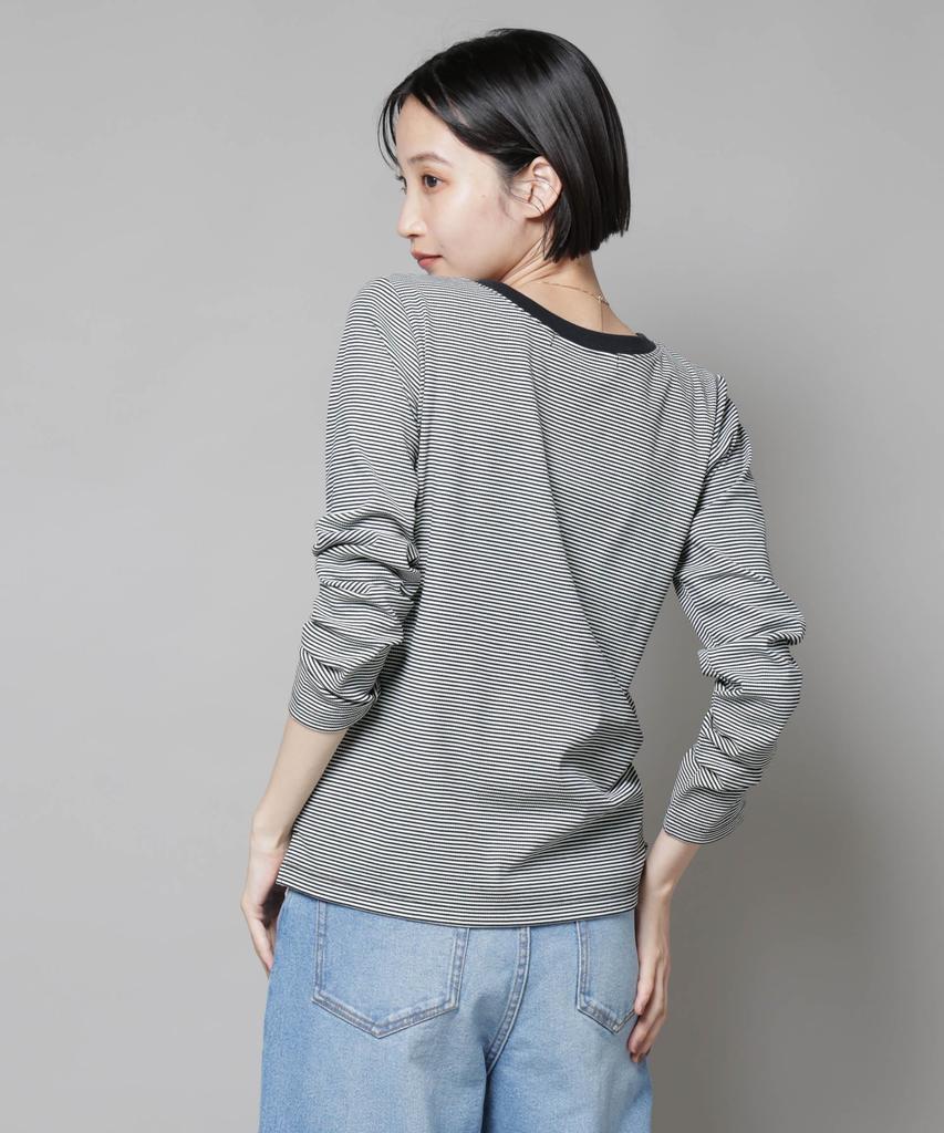 Nano Universe Women's Midi Border Long Sleeve T-Shirt, Black, Size F 010, 673-5223303