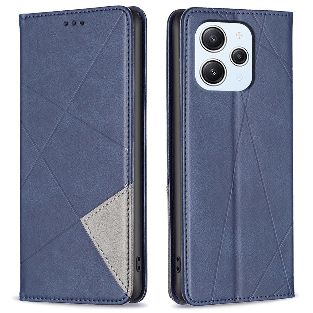 

For Xiaomi Redmi 12 4G Card Holder Cell Phone Case Imprinted Line Stand Leather Phone Cover Blue