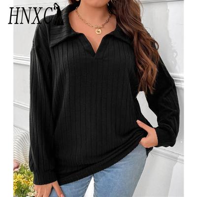 HNXC Moda feminina casual outono inverno cor sólida estampa manga comprida blusas e camisas com decote em V