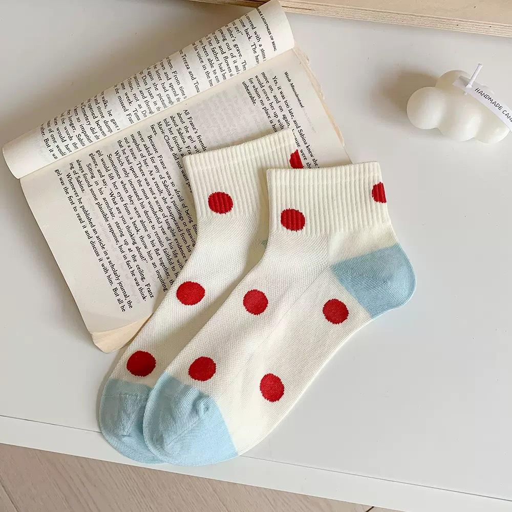 

Women s Cartoon Embroidered Ankle Socks - Cute Japanese Style, Striped Mesh Design, Perfect for Spring and Summer One Size