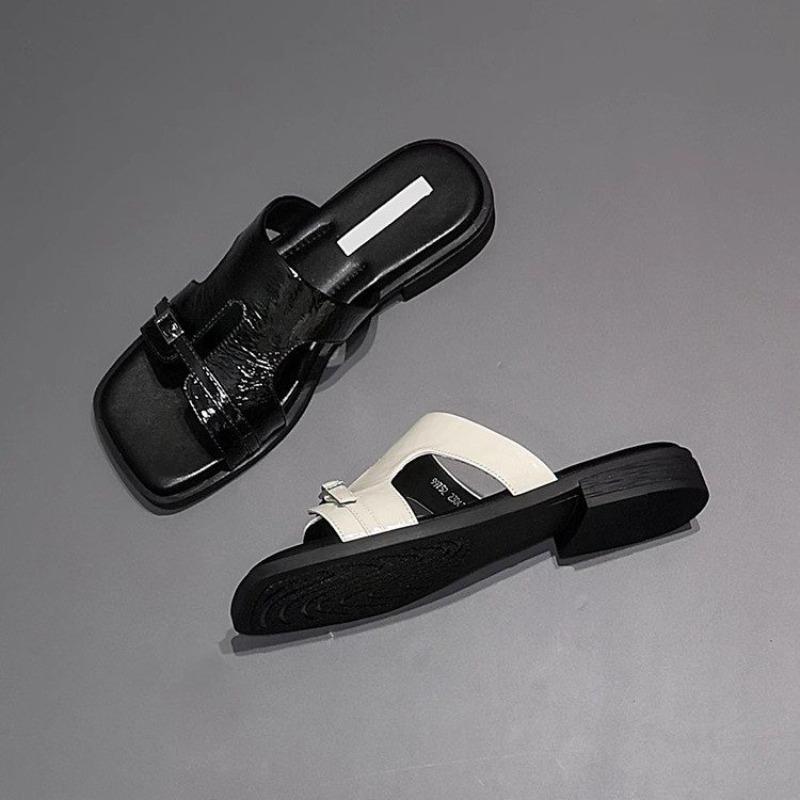 Fashion Women Square Toe Sandals Flats Slippers Summer Woman Shoes 2025 Trend Beach Flip Flops Casual Shoes Comfort Open Toe Slides Lady