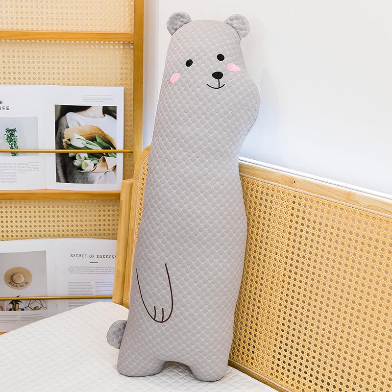 Summer Polar Bear Doll Lying On The Dog Ice Silk Pillow On The Bed Sleeping Long Strips of Legs Clamped Against Pillow Girl Sleeping