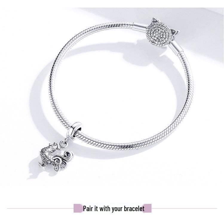 S925 Silver Rooster Pendant for DIY European & American Beaded Bracelets SCC1337