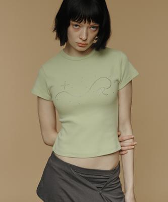 Lomaentinueo Signature R Wave Crop Cotton T-Shirt (Light Green)