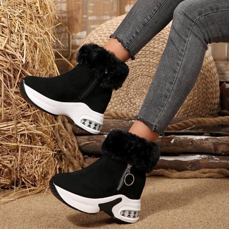 Thick-soled Height-increasing Snow Boots, High-top Side-zipper Ankle Boots with Fleece Cotton Boots, Women's Shoes