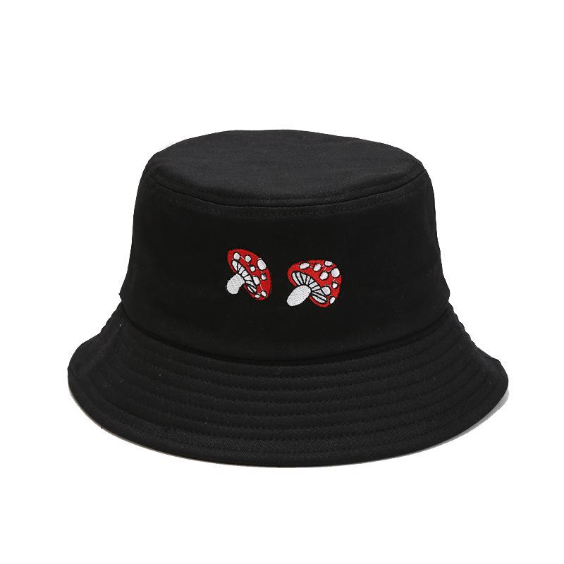 Korean Style Women's Mushroom Embroidery Bucket Hat - Face-Slimming, Outdoor Sun Protection for Summer