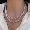 Shijia Pearl Tin Alloy Manta Rose Color Women's Double-layered Beads Sweater Chain Electroplated Minimalist Light Luxury