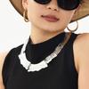Stainless Steel Color-Blocking Spliced Necklace Geometric Pendant Light Luxury Collar Fashion Trendy Jewelry Accessories Lady