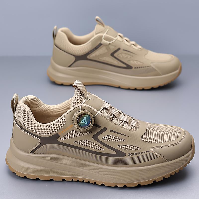 Fashion Outdoor Men Hiking Shoes Comfort Wear Resistant Shoes Breathable Mesh Casual Sneakers Climbing Flats Rotating Button Footwear