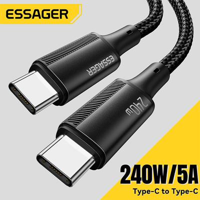 Essager Cavo USB Type C da 240 W per iPhone 15 Pro Max PD3.1 Cavo di ricarica super veloce Type C da 5 A per Xiaomi Macbook Pro iPad Laptop