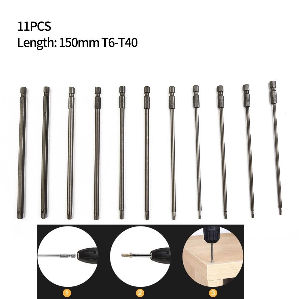 11pcs 150mm Long Magnetic Torx Screwdriver Bits Electric Screwdriver Head  T6 -T40