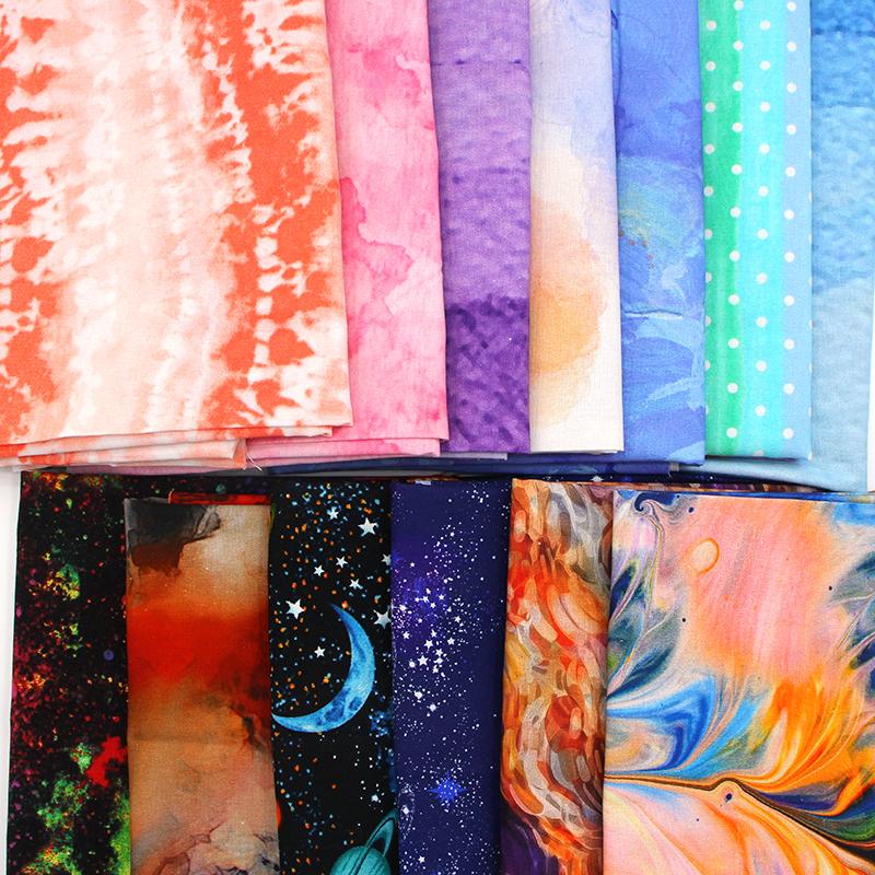 plain weaveColorful Tie-Dye Print Fabric Soft Jersey Cotton starry sky series DIY Sewing Clothing Dress T-Shirt Fabric