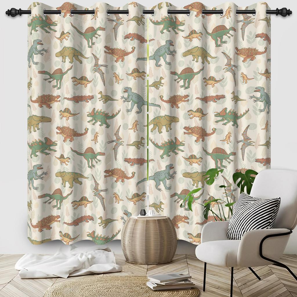 2pc/set Forest Dinosaur Blackout Curtains Colorful Cartoon Wildlife Animal Kids Room Polyester Curtains Balcony Bedroom Curtains