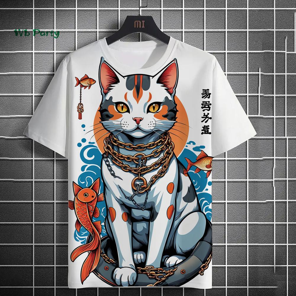 Fashion Men's T-Shirt 3D Cartoon Cat Print Short Sleeve T-Shirt Fun Harajuku Tops Summer Men's Oversized Street Casual Clothing