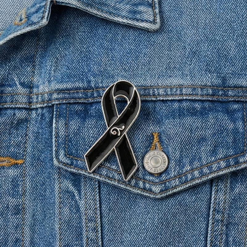 10 Piece Stylish Black Ribbon Badge For Cancer Awareness Programs And Formal Clothing Alloy Enamel Brooch Corsage Pin