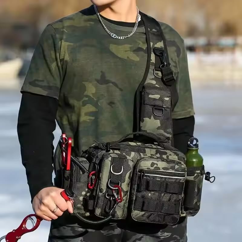 zmart Fishing Tackle Lure Gear Storage Fanny Pack for Fly Fishing Backpack with Rod Sling Shoulder Fishing Tackle Lure Rod Fishing Gear Shoulder Waist