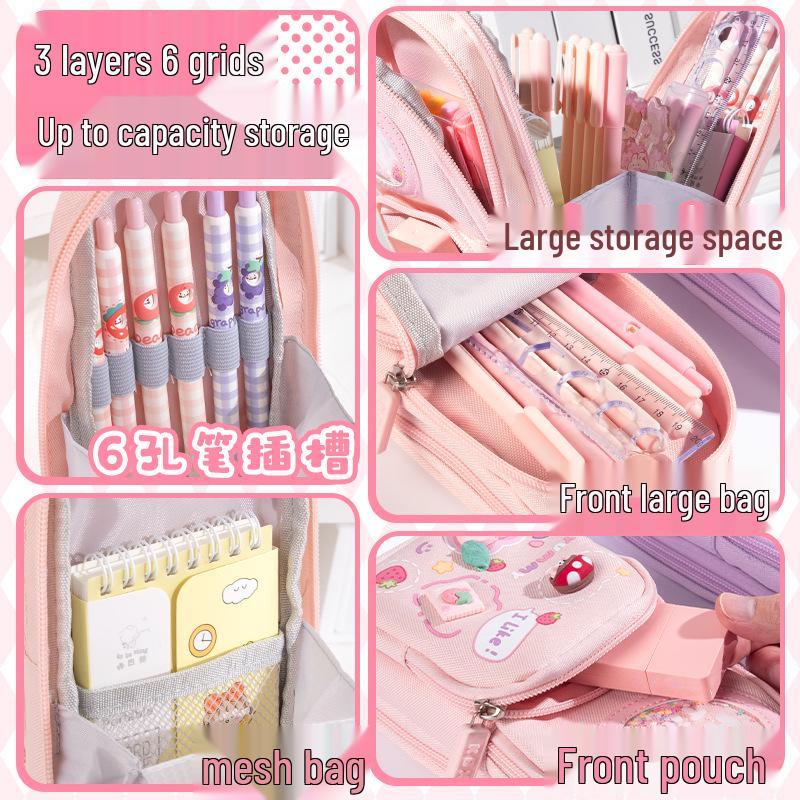 Kaba Bear Girls' Large Capacity Pencil Case - Elementary School Stationery Bag