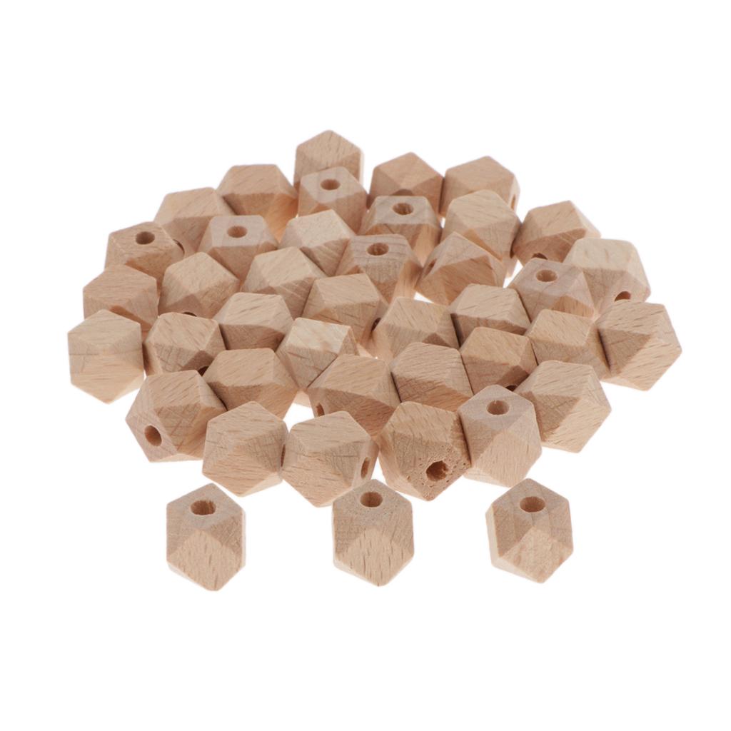 40Pcs Faceted Wood Bead Unpainted Loose Spacer Beads Charms Jewelry Making 12MM